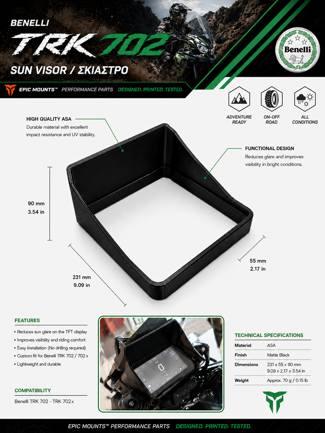 Σκίαστρο οθόνης LCD για Benelli TRK 702/702x 3d Print