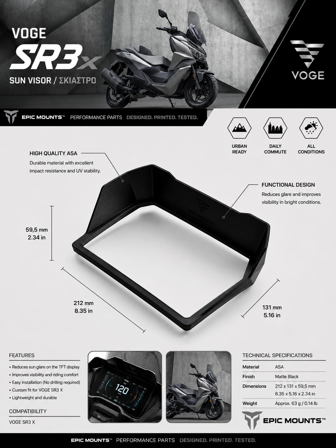 Σκίαστρο οθόνης LCD για Voge SR3 3d Print