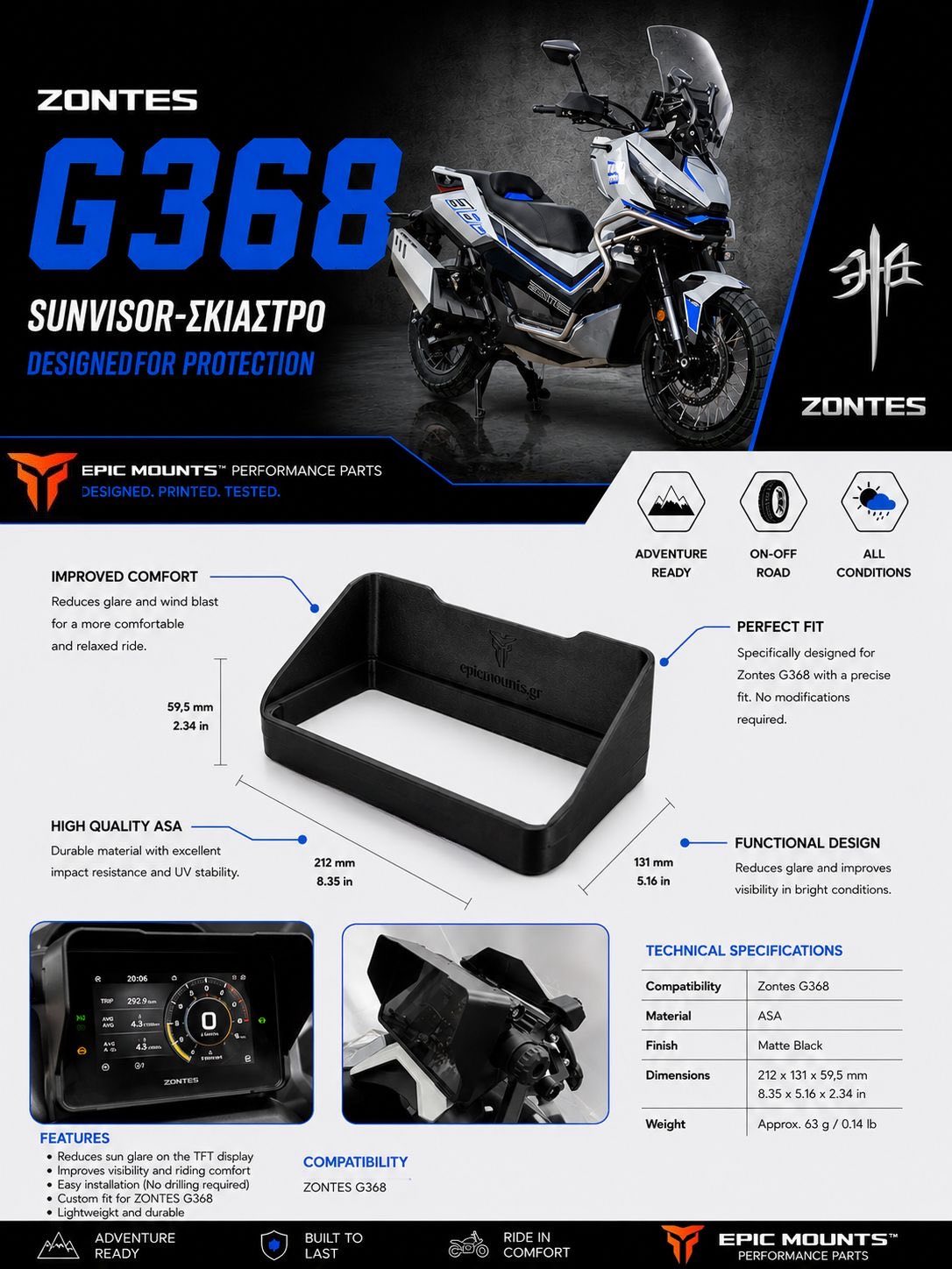 Σκίαστρο οθόνης LCD για ZONTES G368 3d Print
