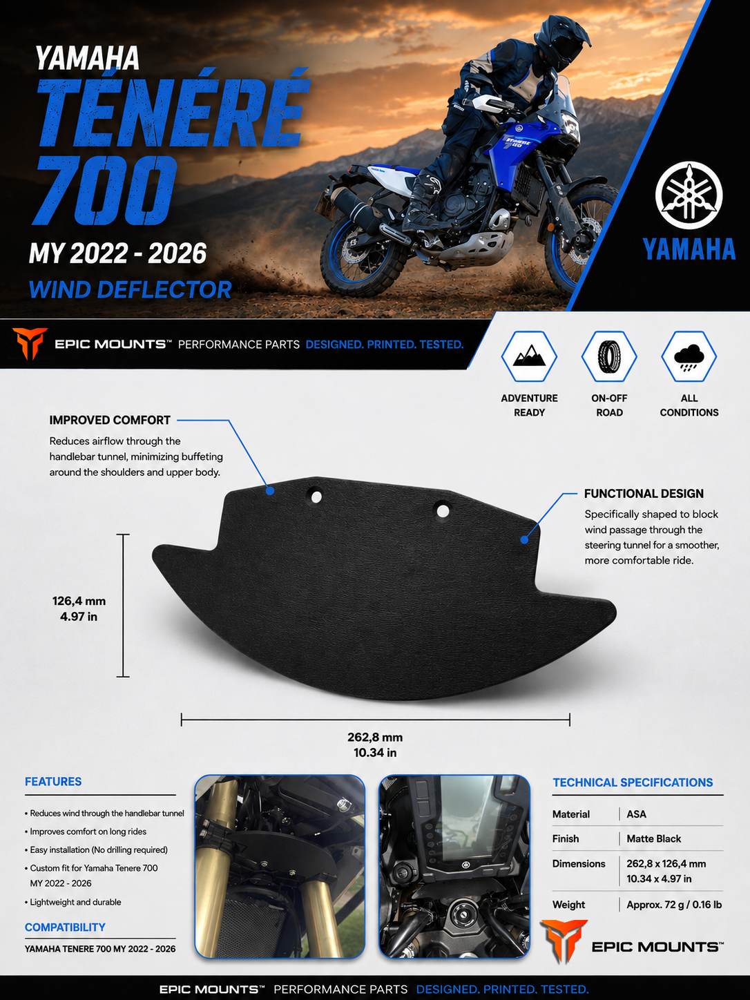 Yamaha Tenere 700 Wind Deflector (MY2022–2026)