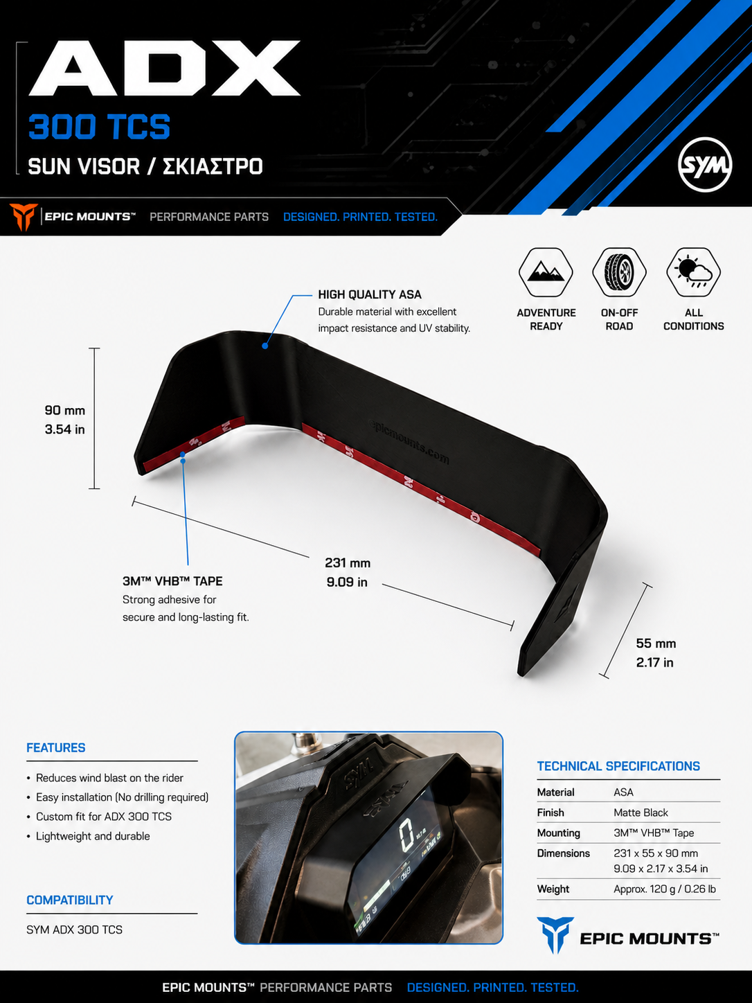 Σκίαστρο οθόνης LCD για SYM ADX 300 3d Print